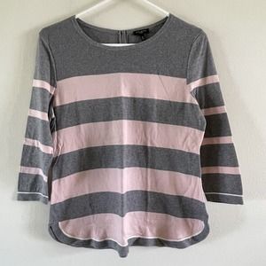 Talbots Women's Striped Sweater Size Medium Petite Top 3/4 Sleeves Cotton Blend‎